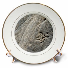 3dRose Hinduist Om sign carved on stone in Sa Pedrera des Savinar, hidden place known as Atlantis, Ibiza, Porcelain Plate, 8-inch   